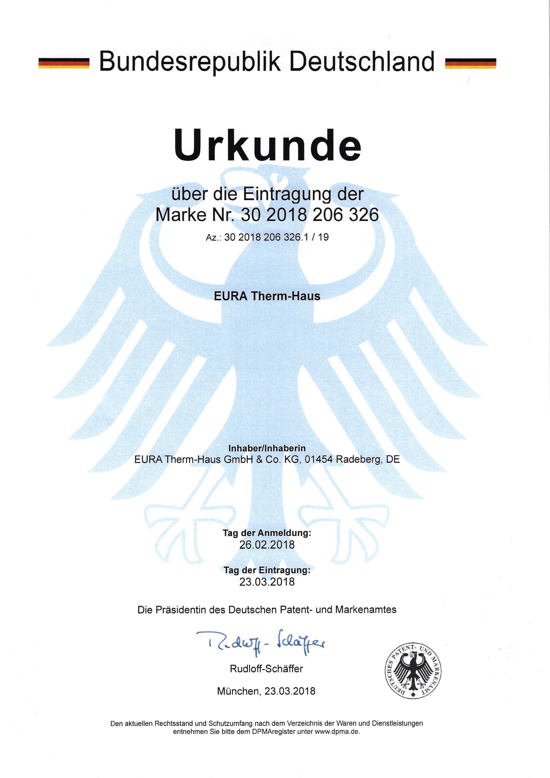 Urkunde Auszeichnung EURA Therm-Haus